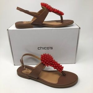 NEW Chico's Brown Embellished T-Strap Sandals 7M